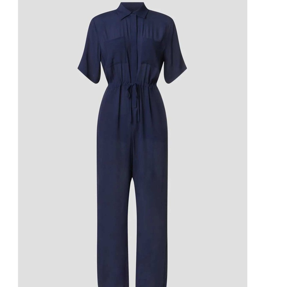 THAKOON X RTR Short Sleeve Jumpsuit Lightweight Size 6 Womens Viscose Navy - Picture 10 of 10